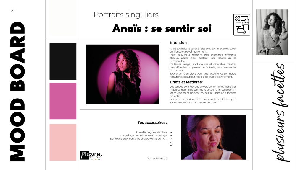 Planche d’inspiration pour séance portrait avec Anaïs